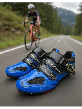 Blue Road Cycling Shoes with Velcro Straps